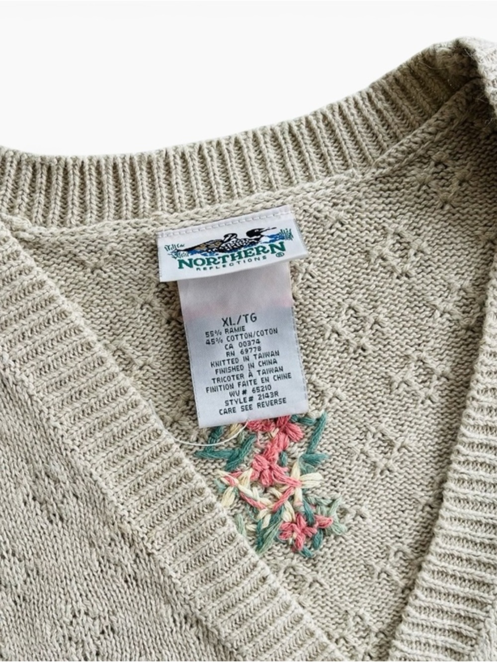 Vintage 2pc Northern Reflections Tan Embroidered Sweater Vest Long Sleeve Shirt - Picture 9 of 13